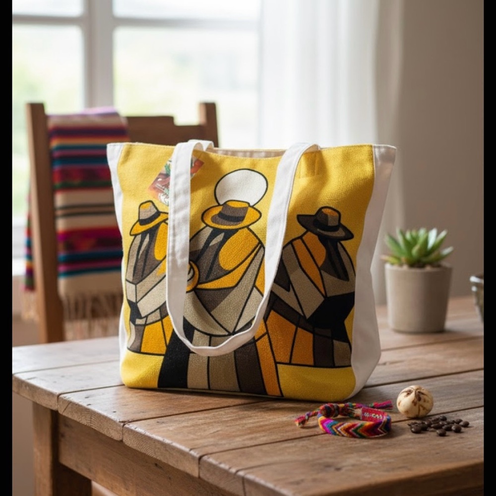 Ecuadorian Embroidered Cotton Tote Bag, Indigenous Women, Handmade, New